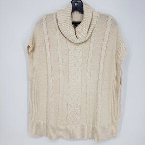 Banana Republic Cable Knit Cowl Turtleneck Poncho Sweater XS Cotton Blend Cream